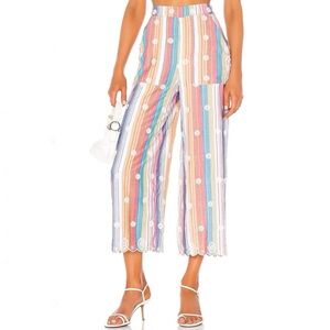 Tularosa x Revolve Lois Boho Wide Leg Lined Striped & Embroidered Trouser Pants